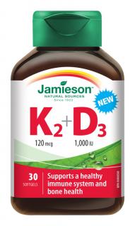 Jamieson Vitamín K2 120 mcg + D3 1000 IU 30 kapsúl