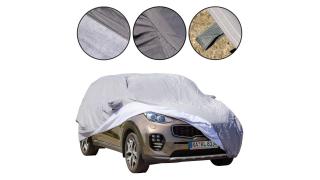 4CARS autoplachta SUV L (Účinne chráni pred poškriabaním, prachom a dažďom, snehom, mrazom a UV žiarením. Rozmery: 480 x 193 x 155 cm. Materiál: PVC vonkajšia strana a mäkká bavlnená podšívka vo vnútri. Slučky po obvode slúžia pre pre bezpečnú fixáciu)