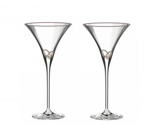 Pohár na martini so striebornými obrúčkami 2 ks + svadobné gravírovanie zdarma (601 132 428 + pieskovanie)