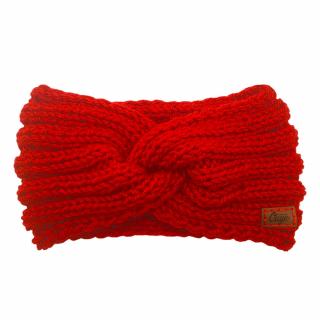 Dámska pletená čelenka Ouye Handmade červená (Dámska prekrížená čelenka na zimu červená)