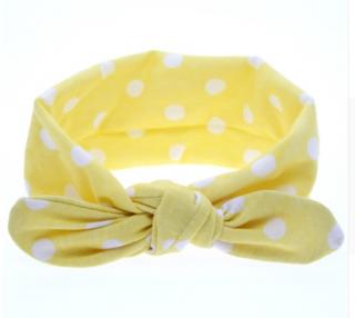 Detská elastická čelenka bodkovaná s uzlom žltá  (Detská čelenka látková žltá)