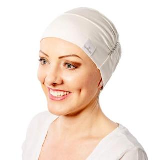Tenká bavlnená dámska onko čiapka Canaver s trblietkami biela (Jednovrstvová čiapka po chemoterapii biela)