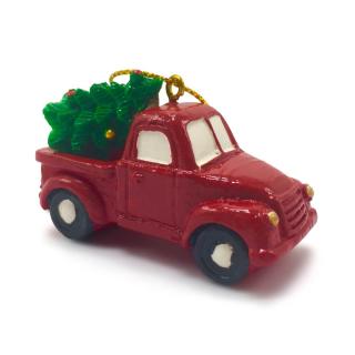 Vianočné autíčko so stromčekom červené (Handmade vianočná ozdoba Auto červená)