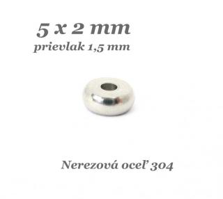 Korálka - disk, medzikus 5x2mm - nerez. oceľ 304
