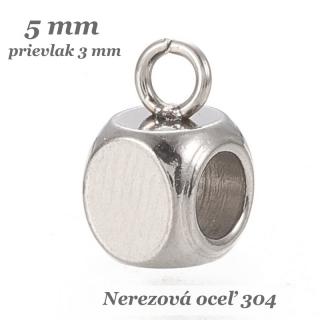 Korálka kocka 5mm s očkom, prievlak 3mm - nerez. oceľ 304