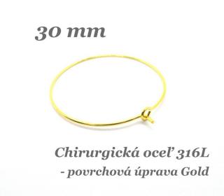 Kruhové náušnice 30mm /zlatá farba/ - chirurg.oceľ 316L