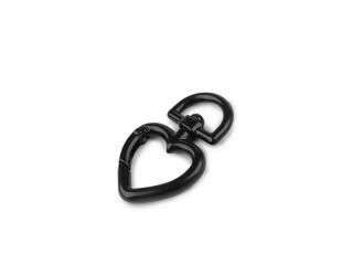 Kovová karabína srdce - čierna
