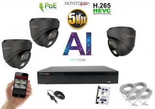 Monitorrs Security AI IP 3 kamerový set 5 Mpix GDome (6371K3) (Monitorrs Security)