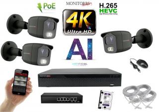 MS 4K IP 3 kamerový set so switchom 8 Mpix GTube (6379K3B)  (Monitorrs Security)