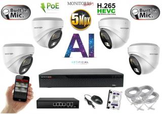 MS AI IP 2-4 kamerový set so switchom 5 Mpix WDome + Mic (6370AK4B) (Monitorrs Security)