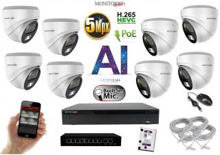 MS AI IP 2-8 kamerový set so switchom 5 Mpix WDome + Mic (6370AK8B) (Monitorrs Security)