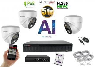 MS AI IP 3 kamerový set so switchom 5 Mpix WDome (6370K3B) (Monitorrs Security)