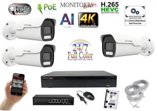 MS Full Color AI IP Park 3 kamerový set so switchom 8 Mpix WTube (6025K3B) (Monitorrs Security)