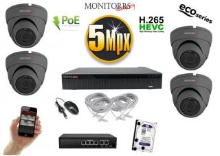 MS IP 4 kamerový set so switchom 5 Mpix GDome (6081K4B) (Monitorrs Security)