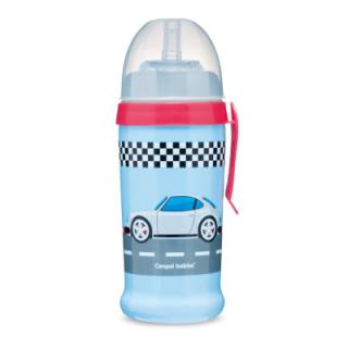 Canpol babies Športová fľaša so silikónovou nevylievacou slamkou AUTA 350 ml tmavo modrá