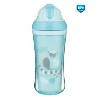Canpol babies Športová fľaša so silikónovou slamkou JUNGLE 260ml modrá