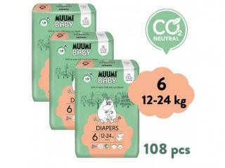Muumi Baby 6 Junior 12–24 kg (108 ks), mesačné balenie eko plienok