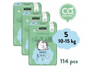 Muumi Baby Pants 5 Maxi+ 10-15 kg (114 ks), mesačné balenie nohavičkových eko plienok