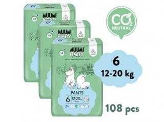 Muumi Baby Pants 6 Junior 12-20 kg (108 ks), mesačné balenie nohavičkových eko plienok