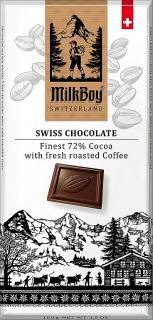 MILKBOY SWISS Horká čokoláda 72% fresh roasted Coffee 100g, bez lepku