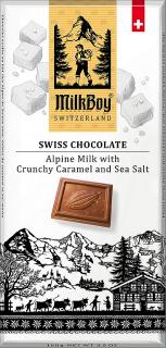MILKBOY SWISS Mliečna čokoláda crunchy Caramel & Sea Salt 100g, bez lepku
