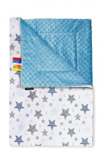 Deka pre bábätko dvojvrstvová minky sv. modrá / biela bavlna - New stars, 75x100cm