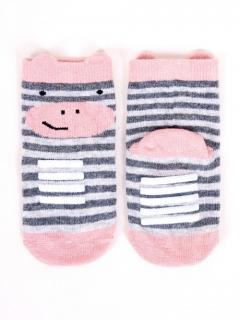 Detské bavlnené ponožky protišmykové sv. sivé prúžky, veľ. 12-18 mesiacov
