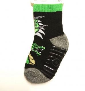 Detské froté ponožky protišmykové čierne so zelenou, veľ. 12-18 mesiacov