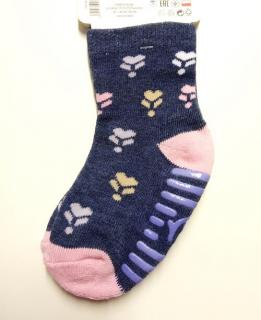 Detské froté ponožky protišmykové modré s ružovou, veľ. 12-18 mesiacov