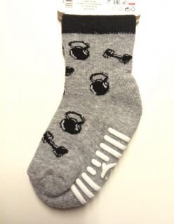 Detské froté ponožky protišmykové sivé - Činky, veľ. 12-18 mesiacov