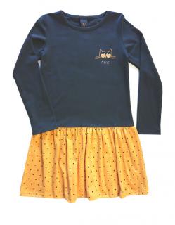 Detské šaty dlhý rukáv sivé s žltou sukničkou, veľ. 122