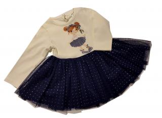 Detské šaty smotanové s modrou sukničkou - Girl, veľ. 92