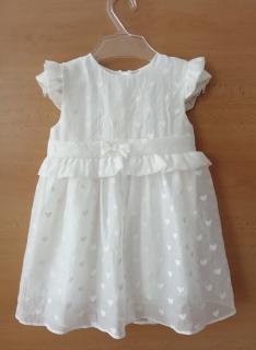 Detské šifónové šaty kr. rukáv biele - Srdiečka, veľ. 80