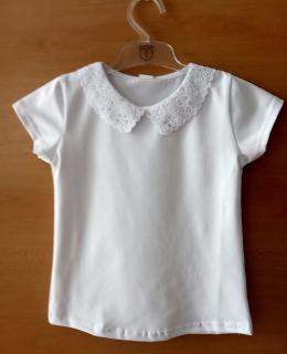 Dievčenské tričko / blúzka kr. rukáv biela s krajkovým golierom, veľ. 104