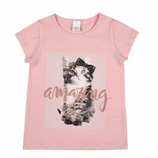 Dievčenské tričko krátky rukáv ružové - Mačiatko, veľ. 122