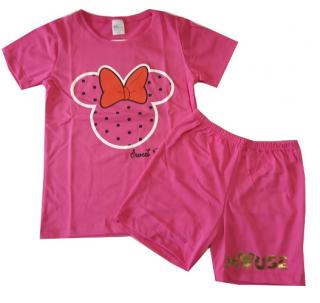 Dievčenský letný ružový komplet tričko a kraťasy, veľ. 110