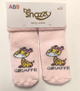 Froté ponožky protišmykové ružové - Žirafa, veľ. 6-12 mesiacov