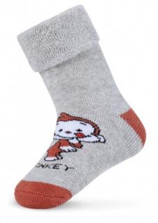 Froté ponožky protišmykové sivé - Opica, veľ. 6-12 mesiacov