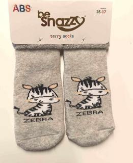 Froté ponožky protišmykové sivé - Zebra, veľ. 6-12 mesiacov