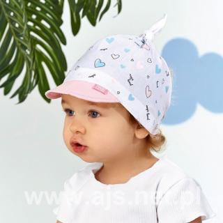 Letná čiapka pre dievčatko biela s ružovou - Magic colours, obv. hlavy 44-46