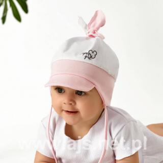 Letná čiapka pre dievčatko biela so sv. ružovou, obv. hlavy 44-46