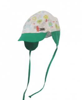 Letná vzdušná čiapka pre chlapčeka biela so smaragdovou, obv. hlavy 36 cm