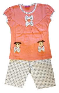 Letné dievčenské pyžamo ružové s bielymi bodkovanými nohavicami, veľ. 116