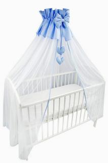 Luxusná priehľadná moskytiéra na postieľku biela s modrou,  160x500 cm