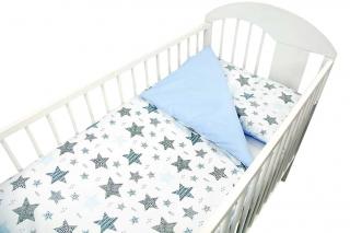 Obliečky do postieľky dvojstranné modré s bielou - New stars, 120x90 cm