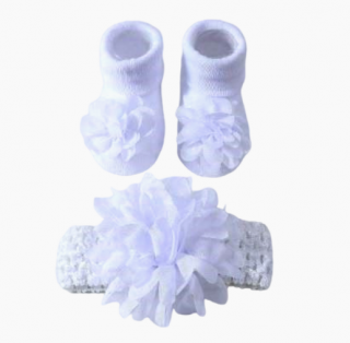 Set ponožky a čelenka biely s kvetom, veľ. 0-6 mesiacov