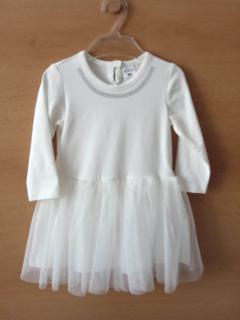 Sviatočné šaty dlhý rukáv biele s trblietavou tylovou sukničkou, veľ. 86
