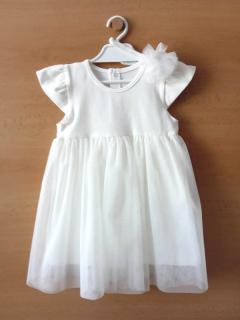 Sviatočné šaty krátky rukáv biele s tylovou sukničkou + čelenka, veľ. 86