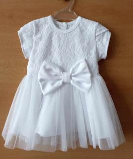Sviatočné šaty krátky rukáv biele s tylovou sukničkou, veľ. 86