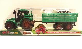 Traktor zelený s vlečkou a zvieratkami, dĺžka 32cm